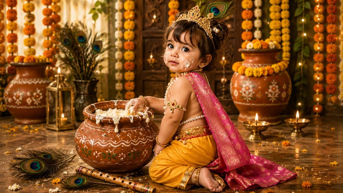 Baby Krishna Portrait from Your Baby Photo | Janmashtami AI Prompt